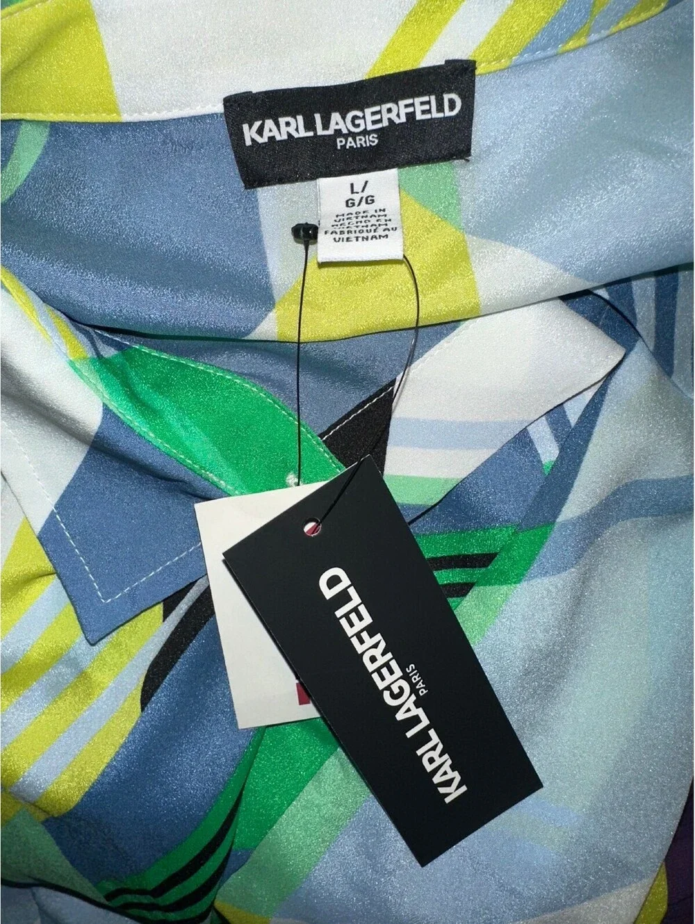Karl Lagerfeld Paris Multicolor Geometric Button Up L NWT - Picture 3 of 8